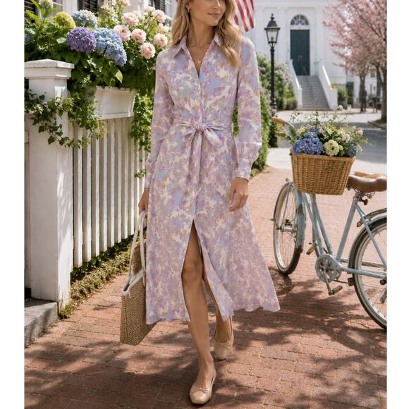 Rebecca Vallance Dresses & Skirts - Rebecca Vallance Fleur Floral Midi Shirt Dress Tie Waist Pastel size US 2